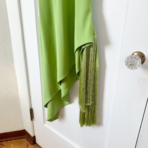 Cult Gaia | 100% Silk Giselle Asymmetric Tasseled Linen Dress in Lime Green - Picture 11 of 11